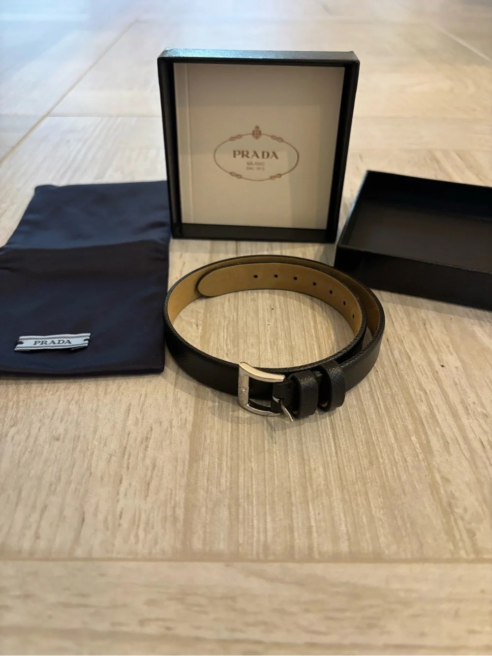Prada Black Leather Centurion Wrap Bracelet